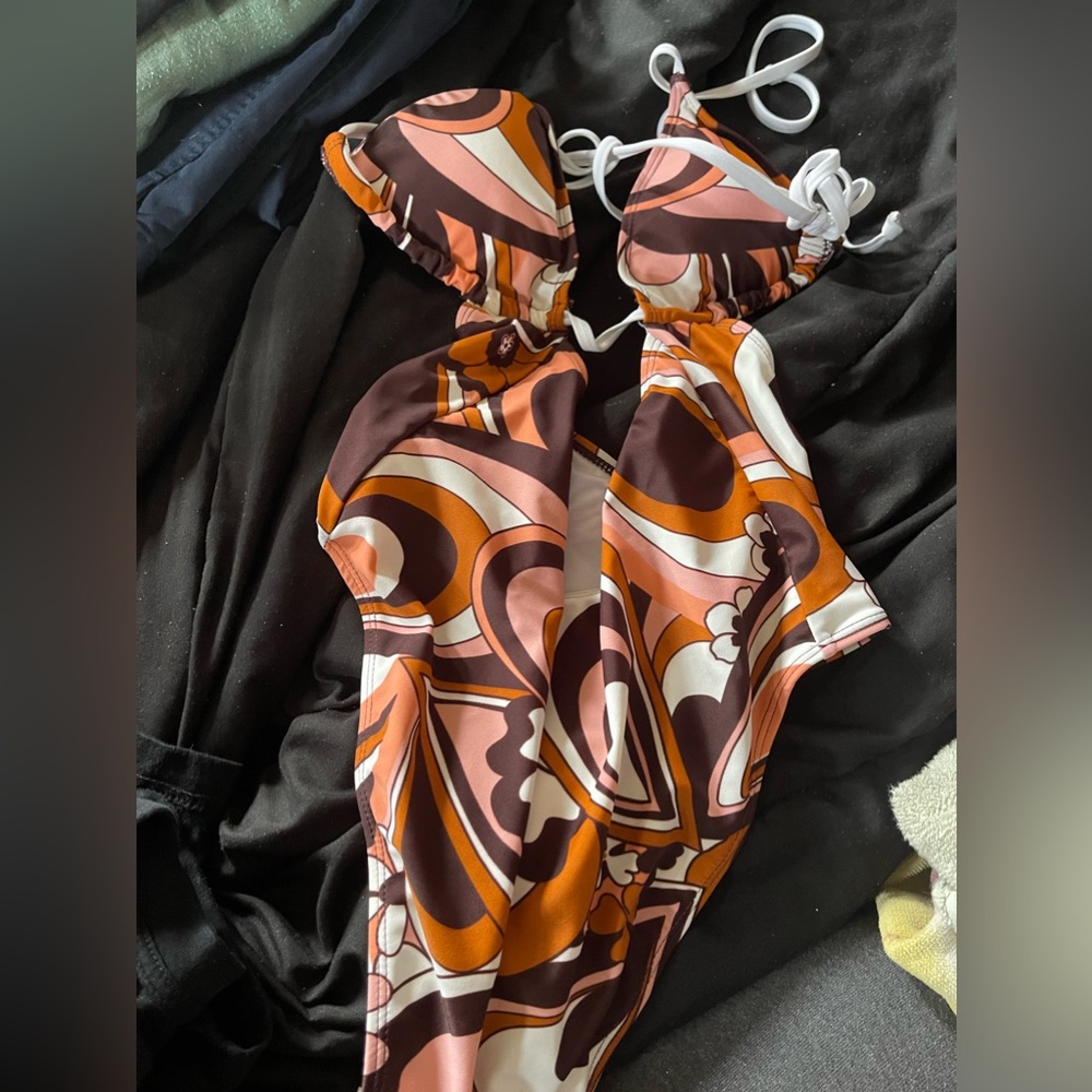 Abstract print one piece swim women